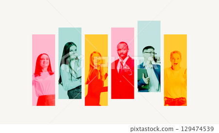 Colorful collage of diverse professionals in vertical composition 129474539