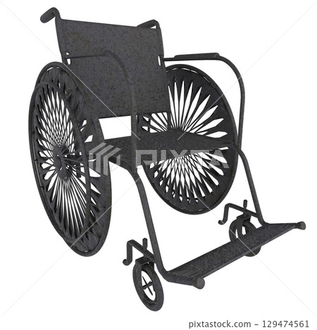 Vintage black wheelchair isolated on white 129474561