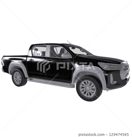 Black pickup truck isolated on white Black pickup truck isolated on white 129474565