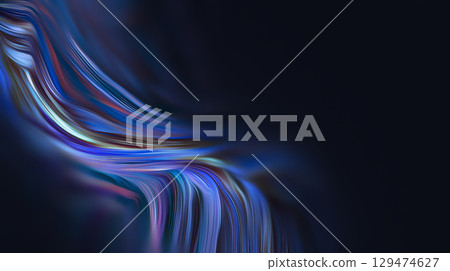 Vibrant curves of color blend seamlessly against a dark backdrop, creating an imaginative and dynamic abstract design. 129474627