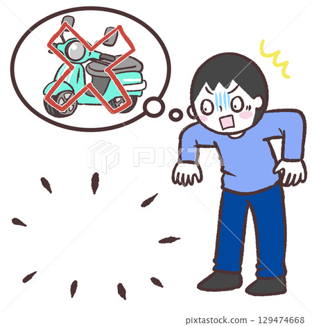 Illustration of a man who lost his bike Illustration of a man who lost his bike 129474668