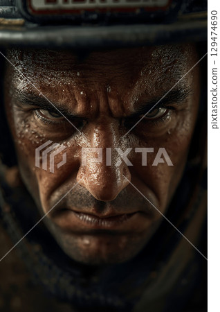 Intense Portrait of a Firefighter 129474690