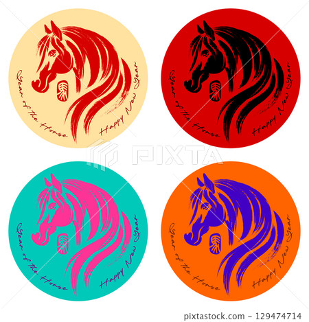 Horse Head Round Badge Set 129474714