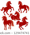 Red Silhouette Oriental Horse Set 129474741