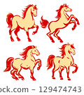 Traditional Oriental Horse Pose Set 129474743