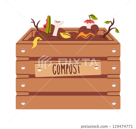 Farming gardening compost wooden crate 129474771