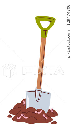 Shovel garden tool in compost Shovel garden tool in compost 129474806