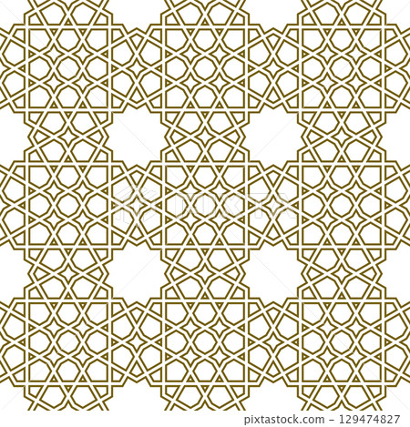 Seamless arabic geometric ornament in brown color. Seamless arabic geometric ornament in brown color. 129474827