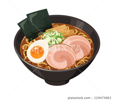 醬油拉麵的插畫素材_黑色 129474861