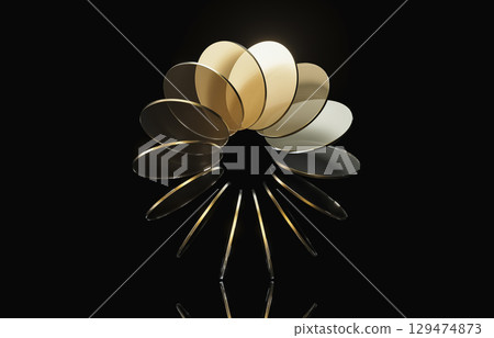 Abstract dynamic layered transparent crystal glass on dark background. 3d rendering 129474873