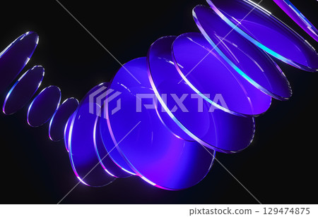 Abstract dynamic layered transparent crystal glass on dark background. 3d rendering 129474875