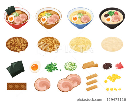Ramen and ingredients illustration set 129475116