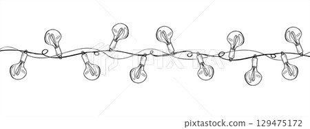 Decorative monochrome string lights vector illustration painted by black inks. Holiday garland with glass lamps for Christmas, Diwali, Chinese New Year festivals and Mexican cultural celebrations. Decorative monochrome string lights vector illustration painted by black inks. Holiday garland with glass lamps for Christmas, Diwali, Chinese New Year festivals and Mexican cultural celebrations. 129475172