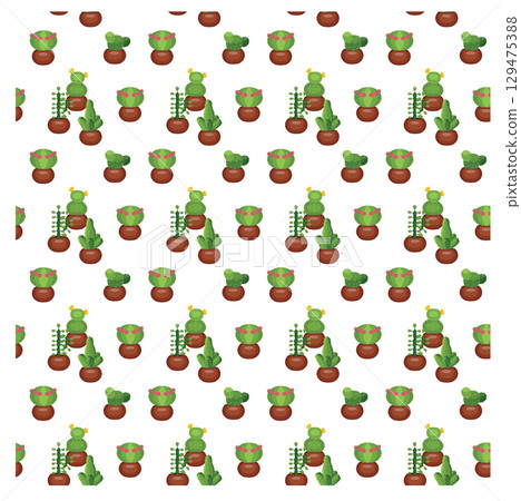 Cactus in a clay pot. Exotic plant. Seamless pattern. Vector illustration. Cactus in a clay pot. Exotic plant. Seamless pattern. Vector illustration. 129475388