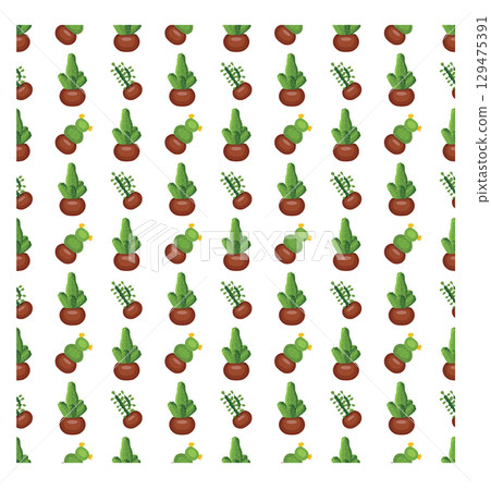 Cactus in a clay pot. Exotic plant. Seamless pattern. Vector illustration. Cactus in a clay pot. Exotic plant. Seamless pattern. Vector illustration. 129475391