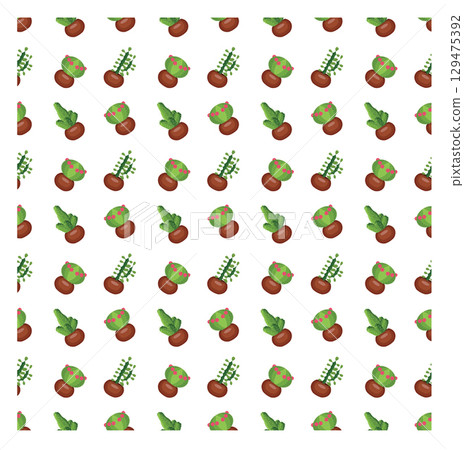 Cactus in a clay pot. Exotic plant. Seamless pattern. Vector illustration. Cactus in a clay pot. Exotic plant. Seamless pattern. Vector illustration. 129475392