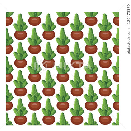 Cactus in a clay pot. Exotic plant. Seamless pattern. Vector illustration. 129475570