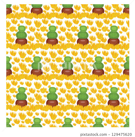 Cactus in a clay pot. Exotic plant. Seamless pattern. Vector illustration. 129475620