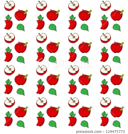 Simple red apple in cartoon style. Seamless pattern. Vector illustration. Simple red apple in cartoon style. Seamless pattern. Vector illustration. 129475773