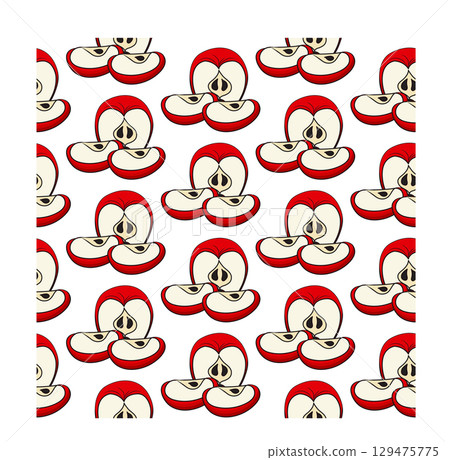 Simple red apple in cartoon style. Seamless pattern. Vector illustration. Simple red apple in cartoon style. Seamless pattern. Vector illustration. 129475775