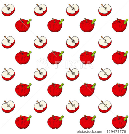 Simple red apple in cartoon style. Seamless pattern. Vector illustration. Simple red apple in cartoon style. Seamless pattern. Vector illustration. 129475776
