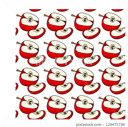 Simple red apple in cartoon style. Seamless pattern. Vector illustration. 129475780