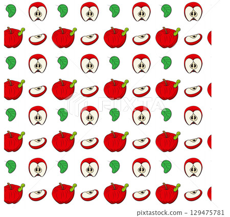 Simple red apple in cartoon style. Seamless pattern. Vector illustration. 129475781