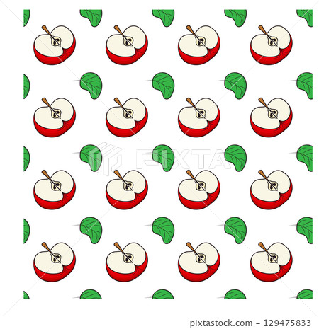 Simple red apple in cartoon style. Seamless pattern. Vector illustration. 129475833