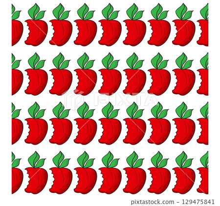 Simple red apple in cartoon style. Seamless pattern. Vector illustration. 129475841