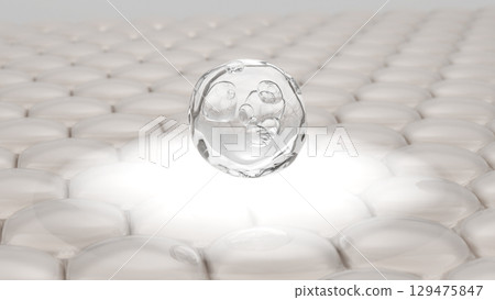 新鮮的凝膠狀美容精華液滲透皮膚並從內部照亮皮膚的抽象 CG 圖像。 129475847