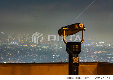 Downtown Los Angeles cityscape and night view from the Griffith Observatory, USA 129475964
