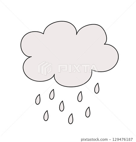 Cloud and rain in trendy retro cartoon style. Groovy autumn flat vector illustration 129476187