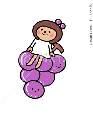 Purple! A girl with a bob haircut wearing a white dress sitting on a grape vine. Purple! A girl with a bob haircut wearing a white dress sitting on a grape vine. 129476219