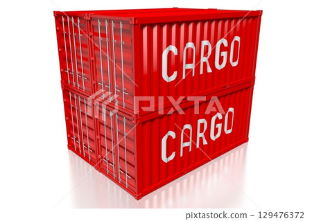 Red cargo containers isolated on white background - 3D illustration 129476372