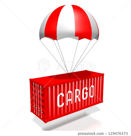 Cargo container on parachute - delivery concept - 3D illustration 129476373