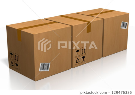Cartboard packages on white background - 3D illustration 129476386