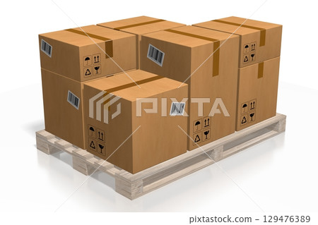 Parcels on palette - 3D illustration 129476389