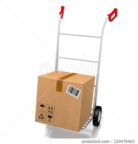Package on hand cart - 3D illustration 129476402