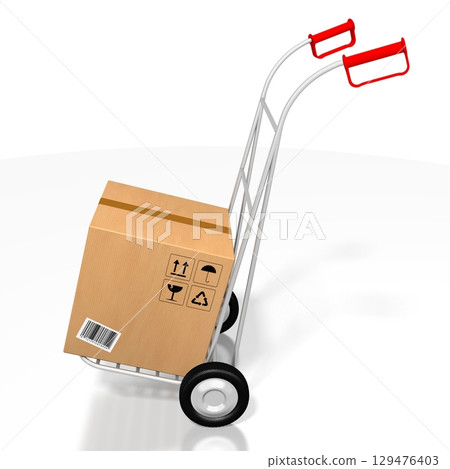 Package on hand cart - 3D illustration Package on hand cart - 3D illustration 129476403