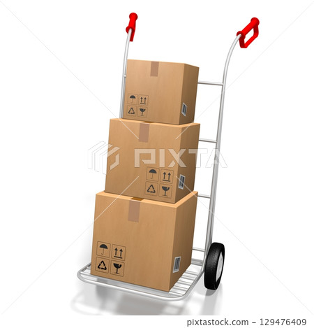 Packages on hand cart - 3D illustration Packages on hand cart - 3D illustration 129476409