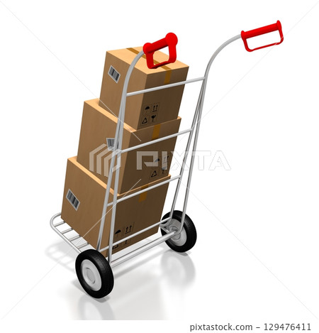 Packages on hand cart - 3D illustration 129476411