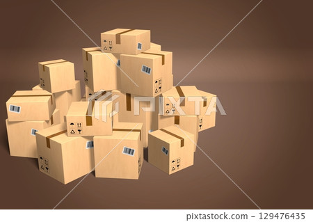 Packages on brown background - 3D illustration Packages on brown background - 3D illustration 129476435
