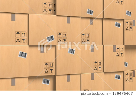 Many carboard packages - warehouse concept - 3D illustration Many carboard packages - warehouse concept - 3D illustration 129476467