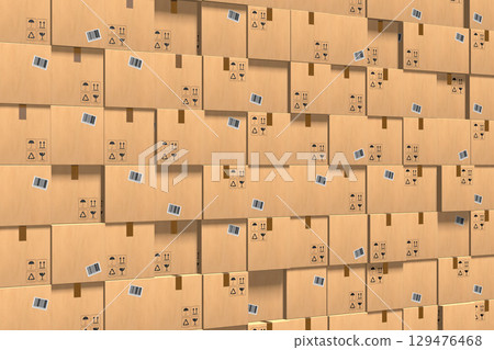 Many carboard packages - warehouse concept - 3D illustration Many carboard packages - warehouse concept - 3D illustration 129476468