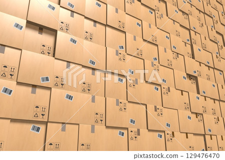Many carboard packages - warehouse concept - 3D illustration Many carboard packages - warehouse concept - 3D illustration 129476470