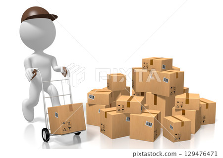Courier and packages - delivery concept - 3D illustration Courier and packages - delivery concept - 3D illustration 129476471