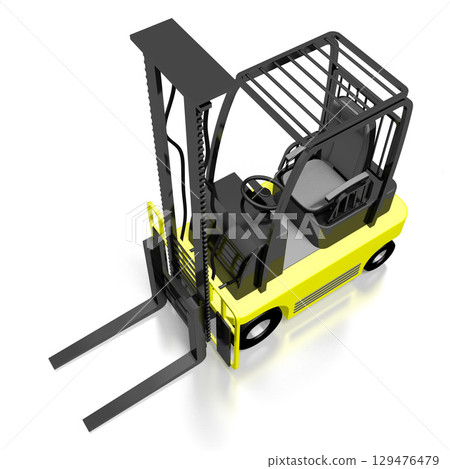 Forklift machine isolated on white background - 3D illustration 129476479