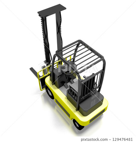 Forklift machine isolated on white background - 3D illustration 129476481