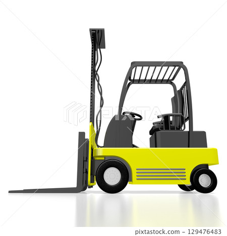 Forklift machine isolated on white background - 3D illustration 129476483