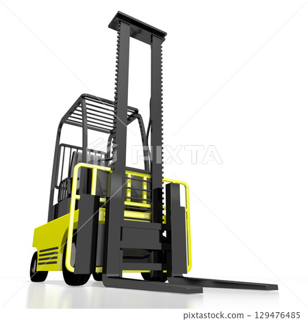 Forklift machine isolated on white background - 3D illustration 129476485